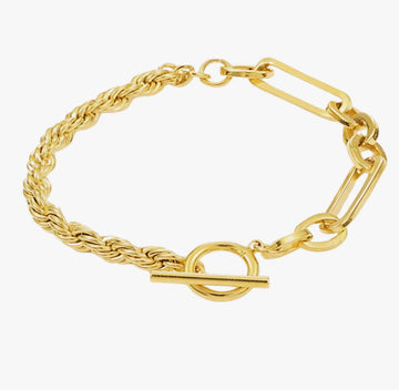 18K Gold Rope Link Chain Bracelet