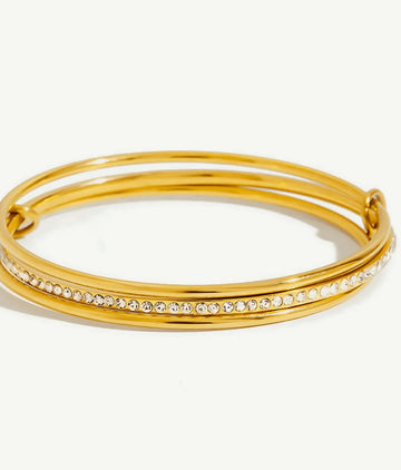 18K Gold Bangle Bracelet - Diamond Layering