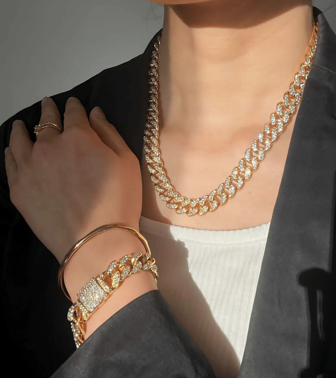 18K Diamond Gold Chain Necklace Bracelet Bundle Set - MASON CHUNKY CHAIN™ On My Mind