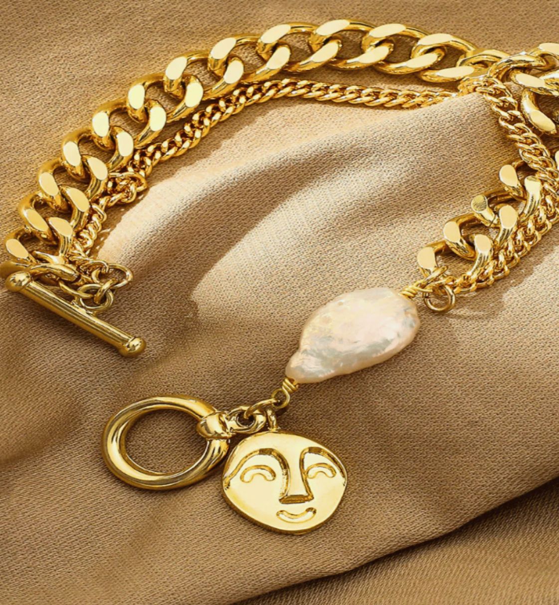 18K Gold Chain Bracelet with Pearl - MADISON PEARL DUET™