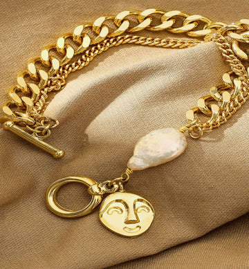 18K Gold Chain Bracelet with Pearl - MADISON PEARL DUET™