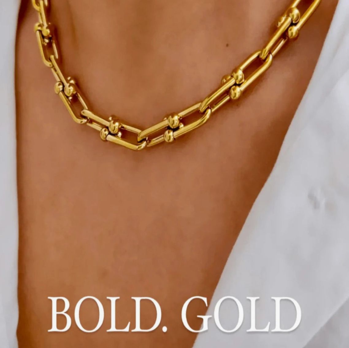 18K Gold Link Chain Necklace Bracelet Bundle Set