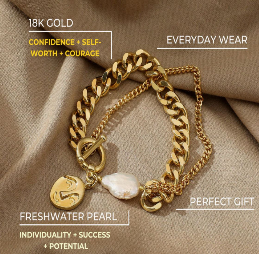 18K Gold Chain Bracelet with Pearl - MADISON PEARL DUET™