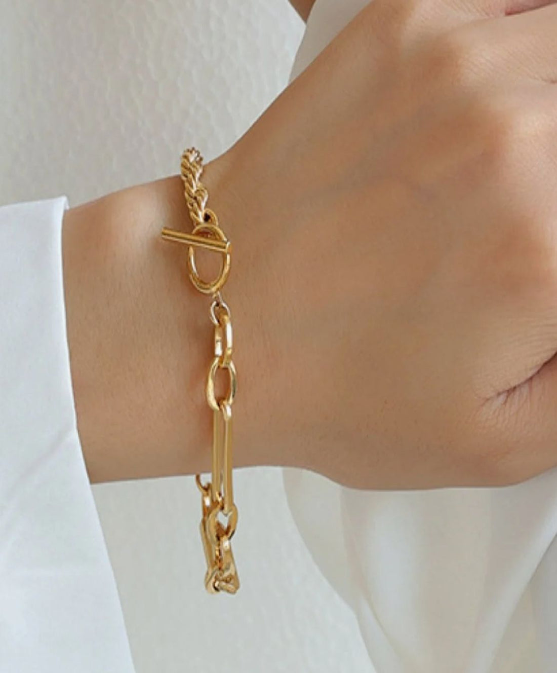 18K Gold Rope Link Chain Bracelet