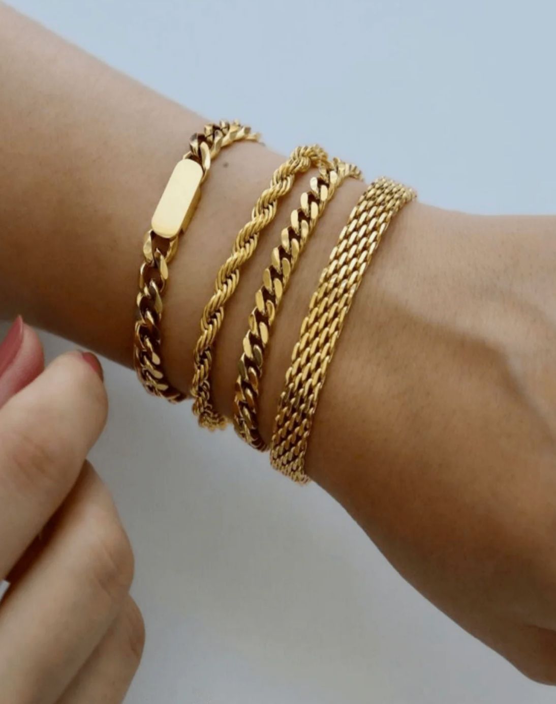 18K Gold Rope Link Chain Bracelet