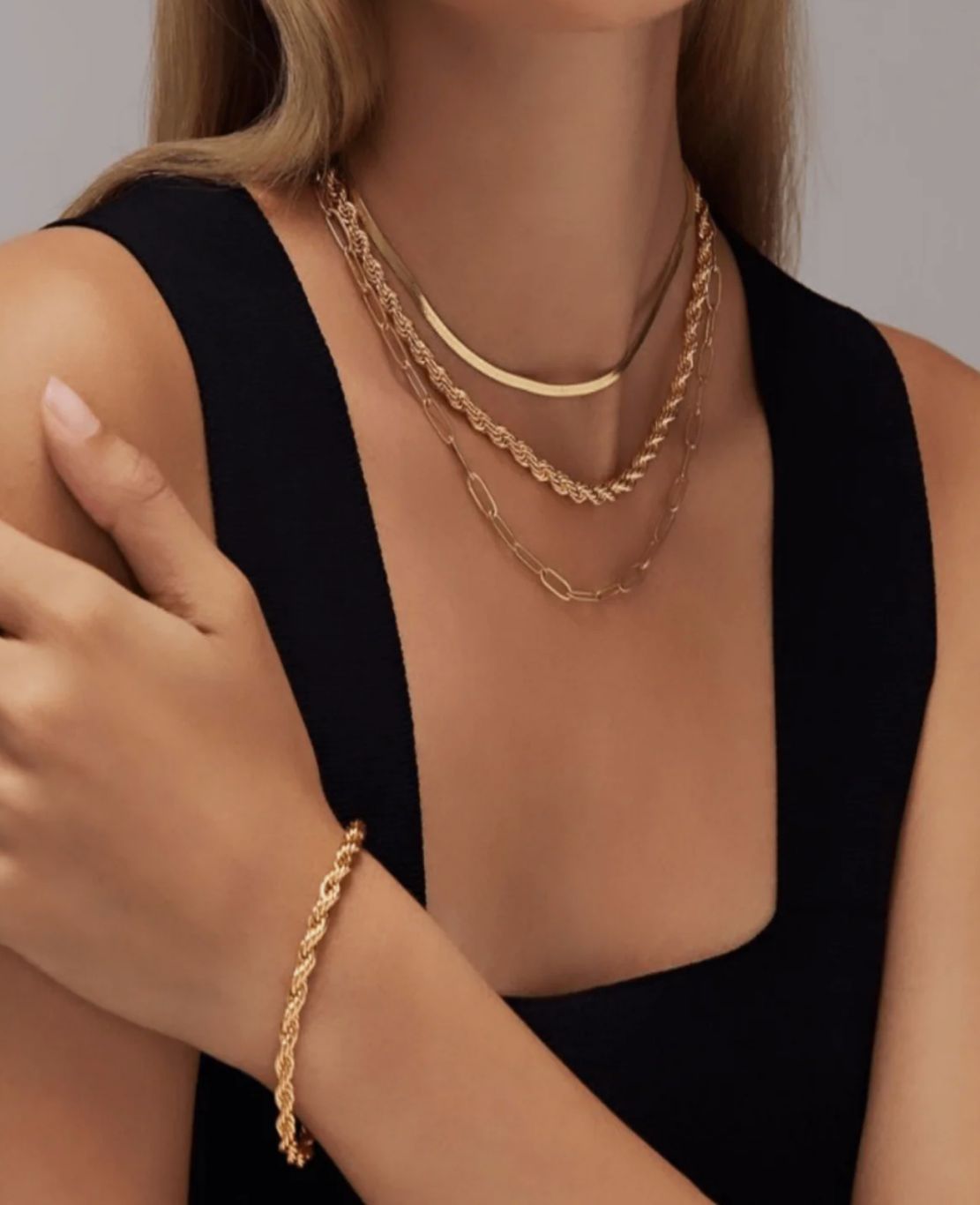 18K Gold Rope Link Chain Bracelet